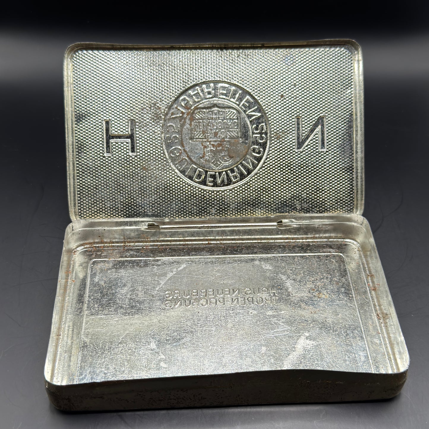 WW2 original artifact – WW2 German Haus Neuerburg cigarette case large – interior page