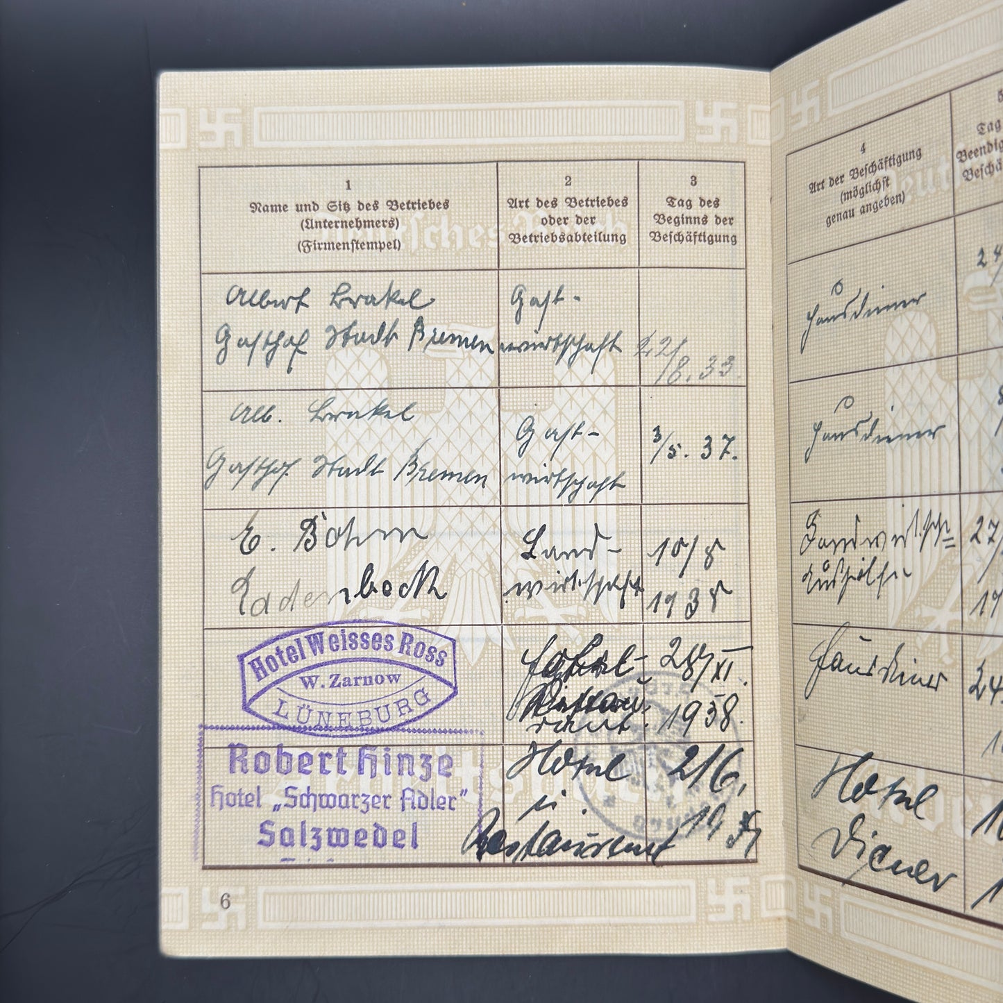 WW2 original artifact – Arbeitsbuch Domestic servant – interior page