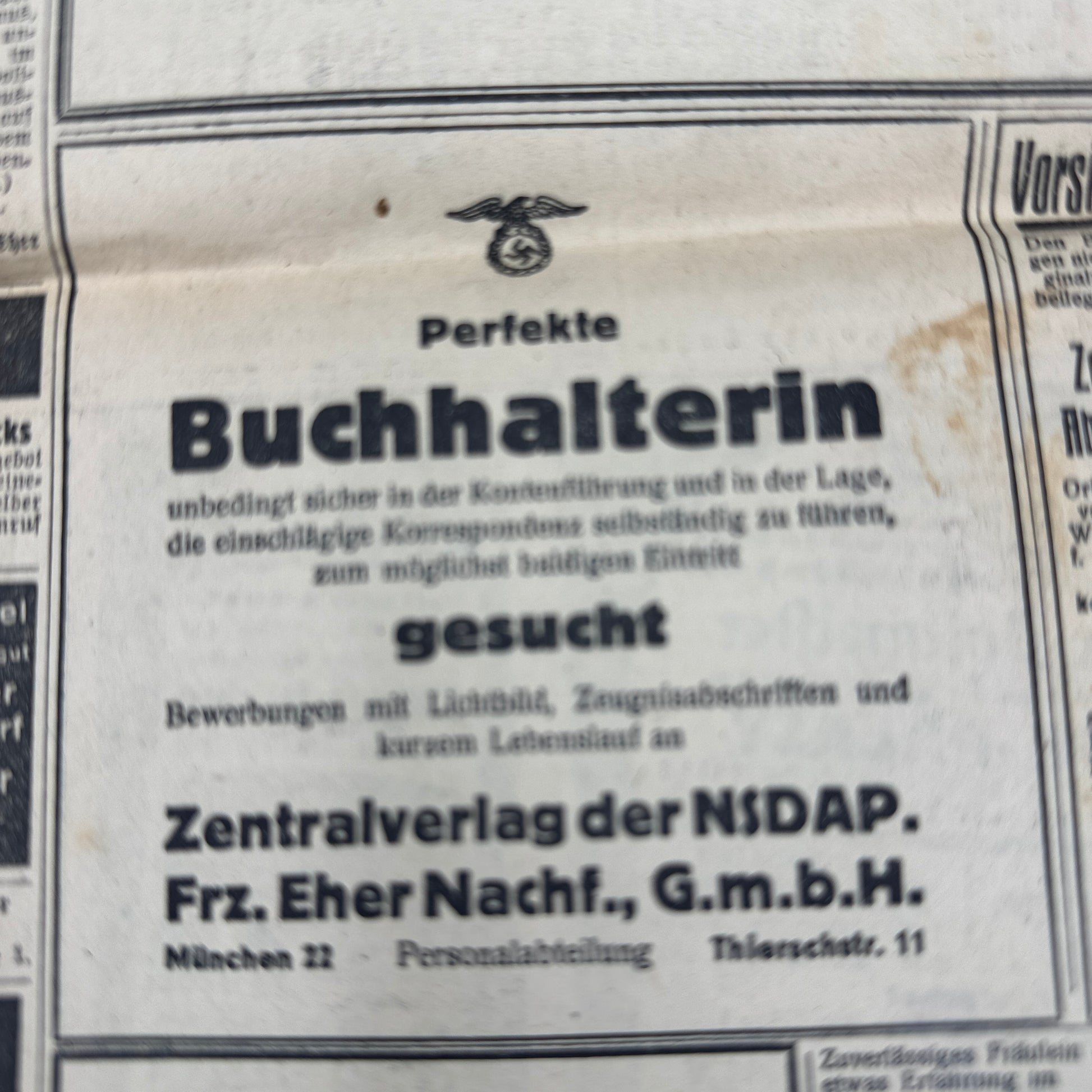 WW2 original artifact – RARE: Völkischer Beobachter May 20 1940 – interior page