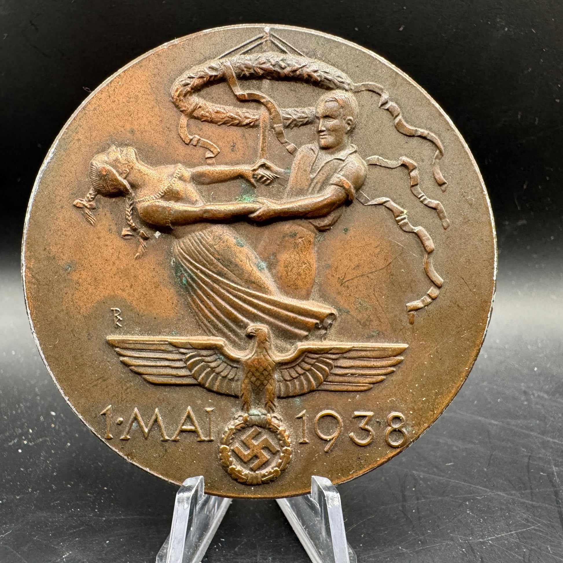 WW2 original artifact – Large Bronze Table Medal – “Tag der Arbeit” 1 May 1938 – Deschler München – AxisArtifacts