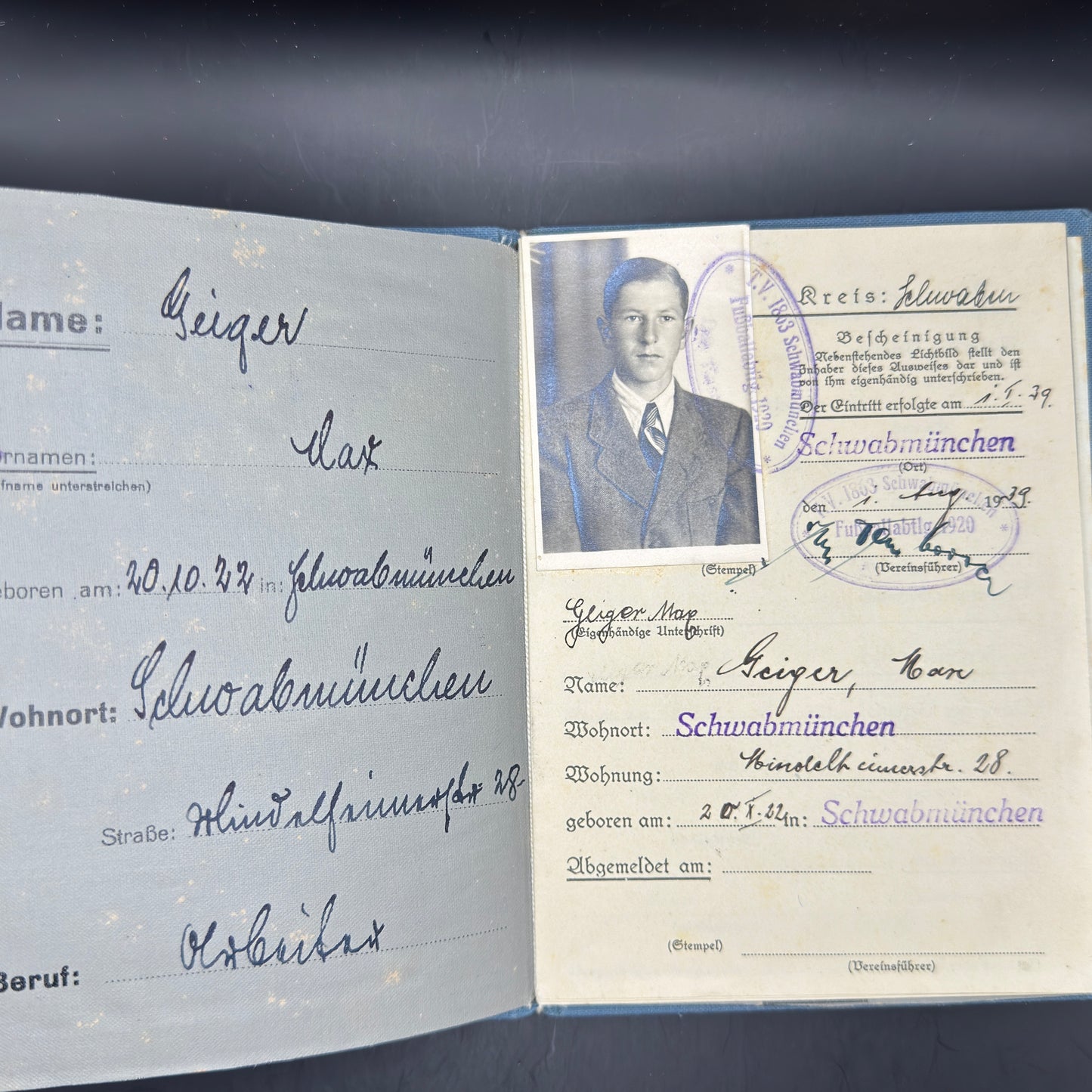 WW2 original artifact – RARE! Kennkarte and Sportpass from 1 person (fallen 1942) – interior page