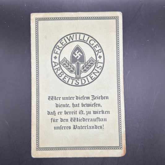 WW2 original artifact – Freiwilliger Arbeitsdienst Pass – AxisArtifacts