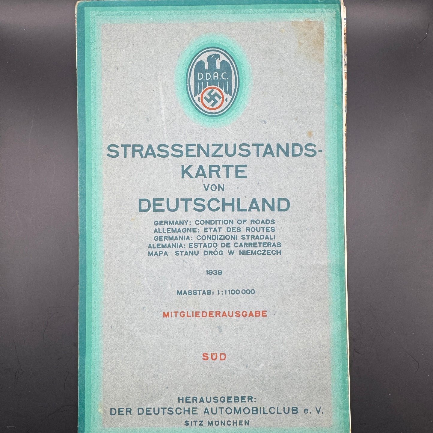 WW2 original artifact – Strassen Zustands Karte DDAC 1939 – interior title page
