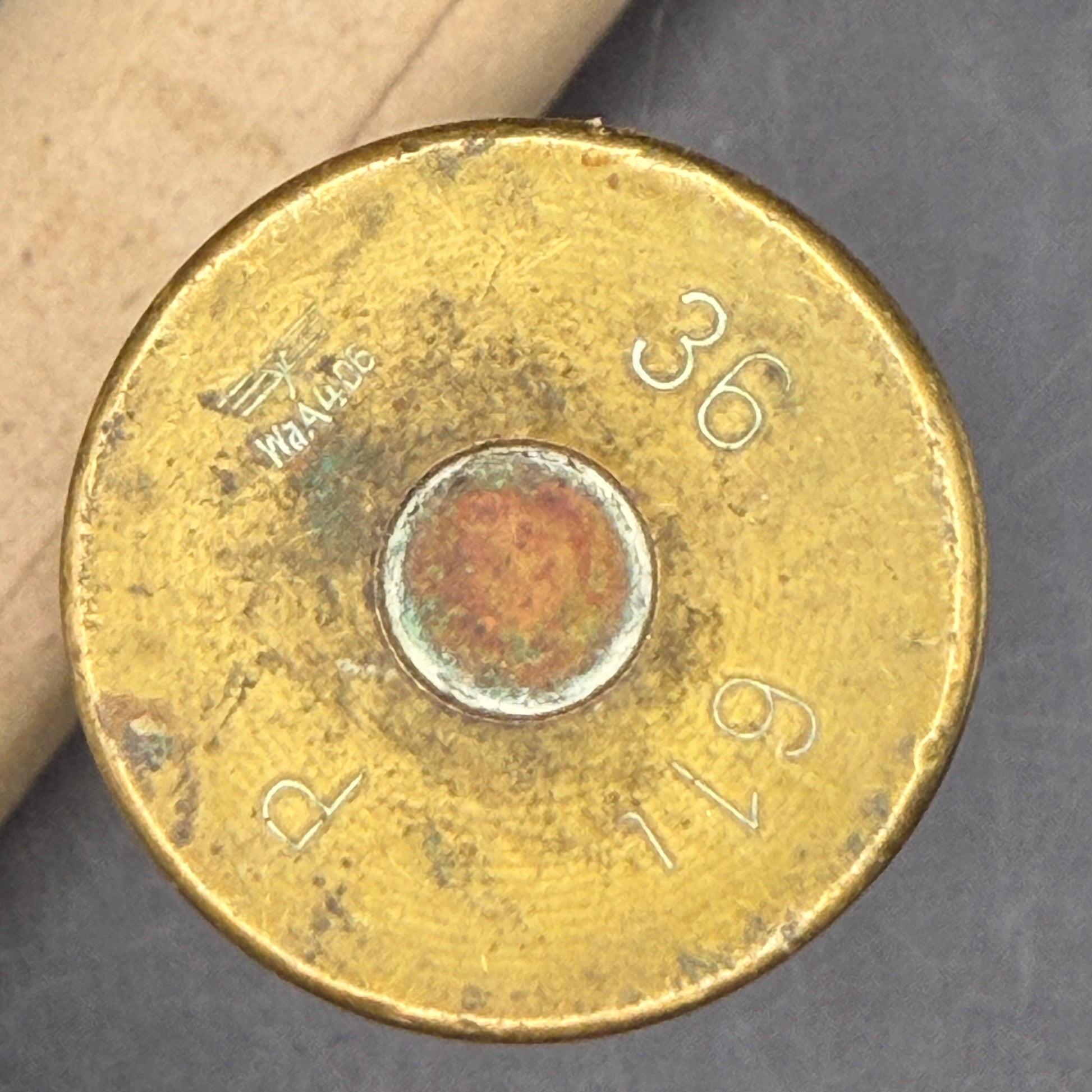 WW2 original artifact – Flak 20mm casing with original paper tube – interior title page