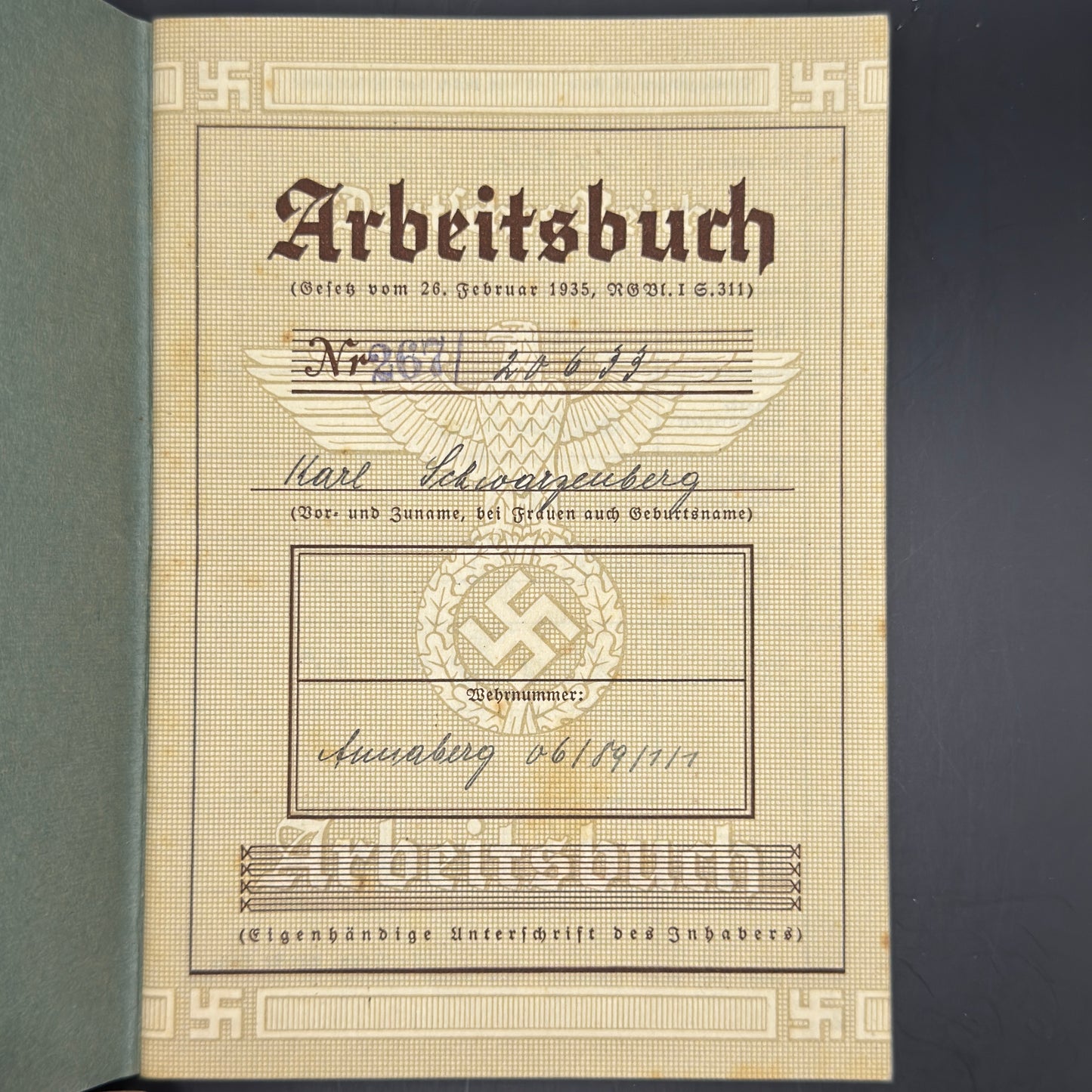 WW2 original artifact – Two times Arbeitsbuch from married couple – interior page