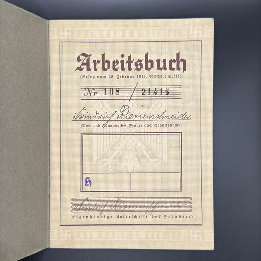 WW2 original artifact – Arbeitsbuch Waiter from Goslar – interior detail