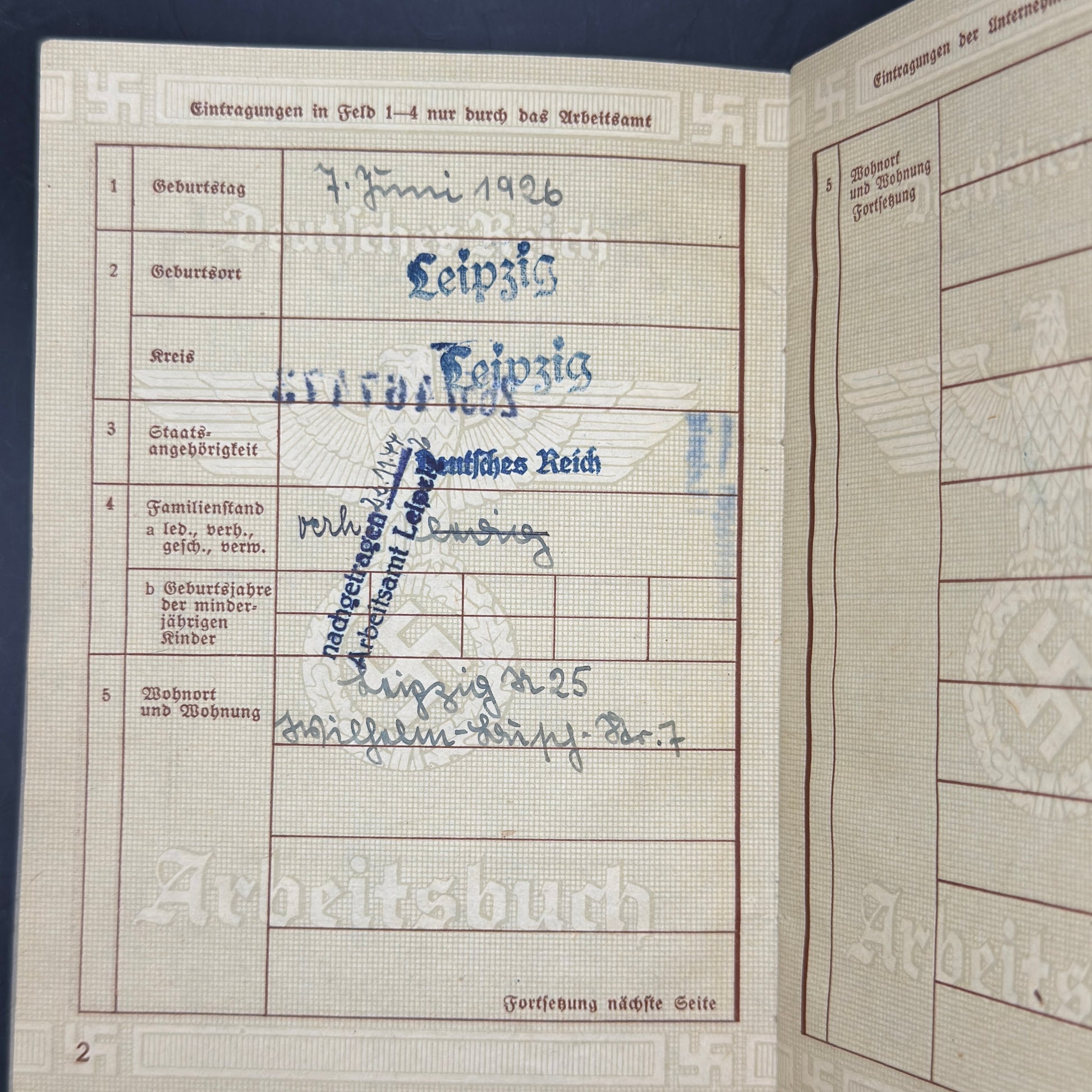 WW2 original artifact – Arbeitsbuch Friseur (Hairdresser) – interior page