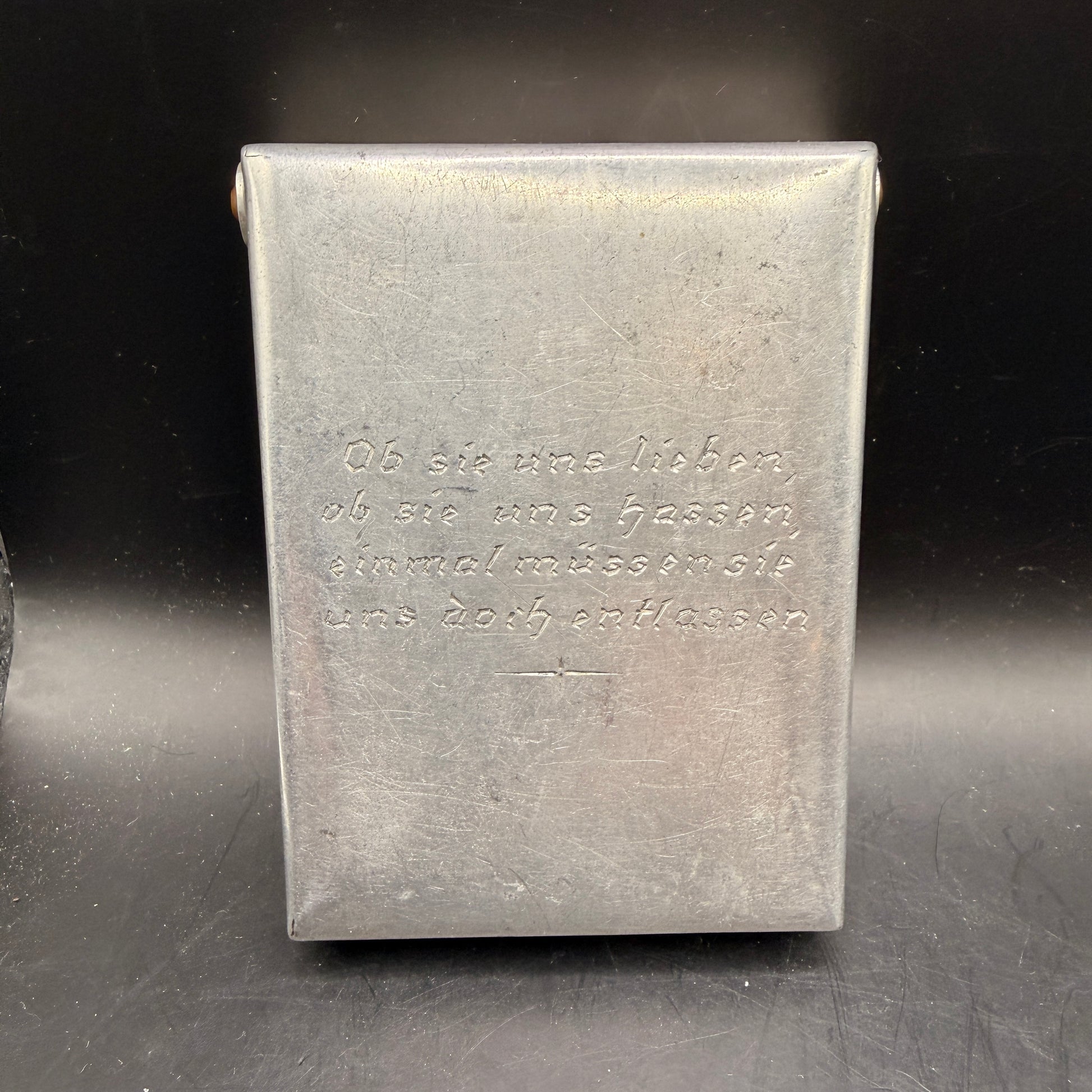WW2 original artifact – Unique WWII German POW Aluminum Cigarette Case – Personalized & Hand-Engraved – interior page