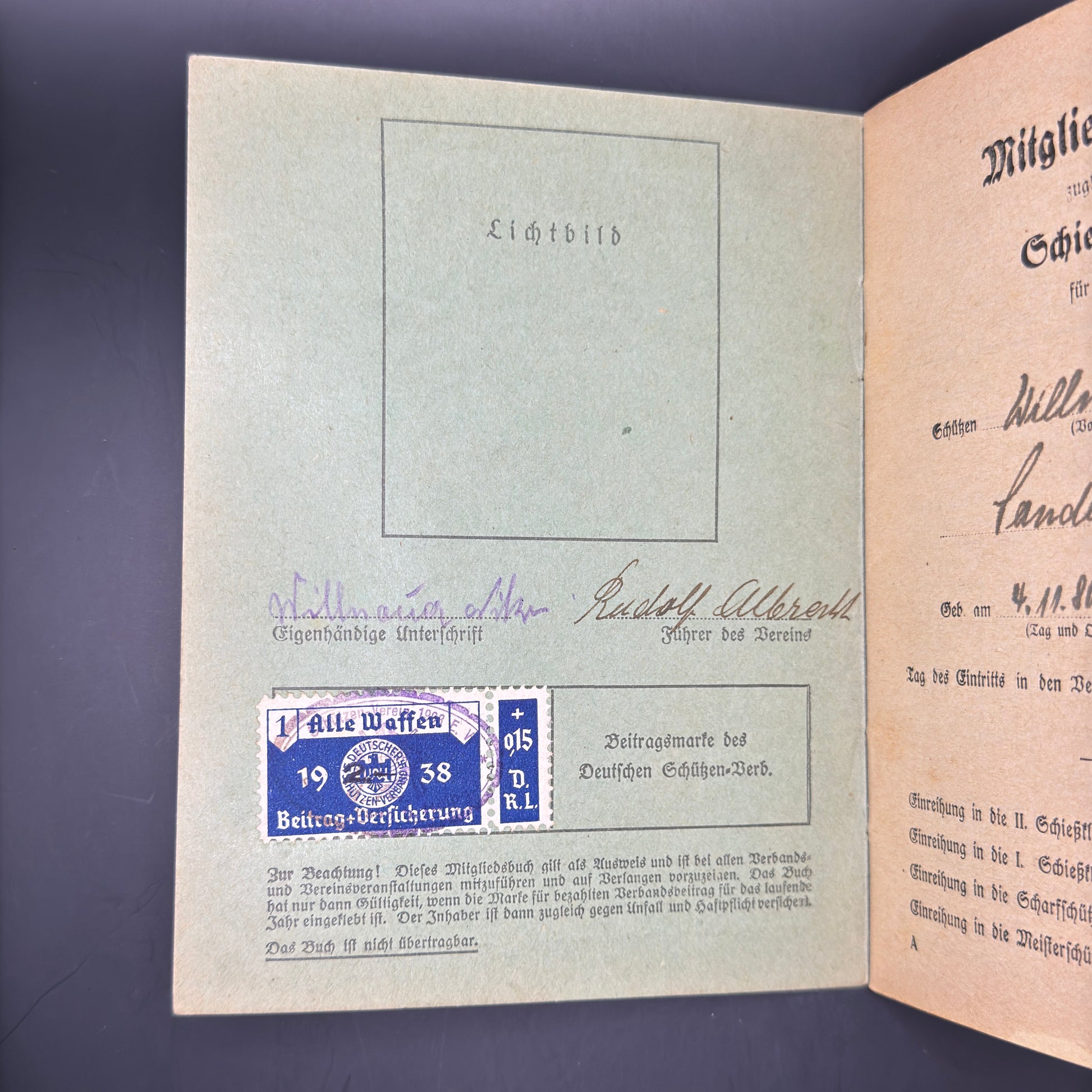 WW2 original artifact – Shooting book (Schiessbuch) 1938 – interior detail