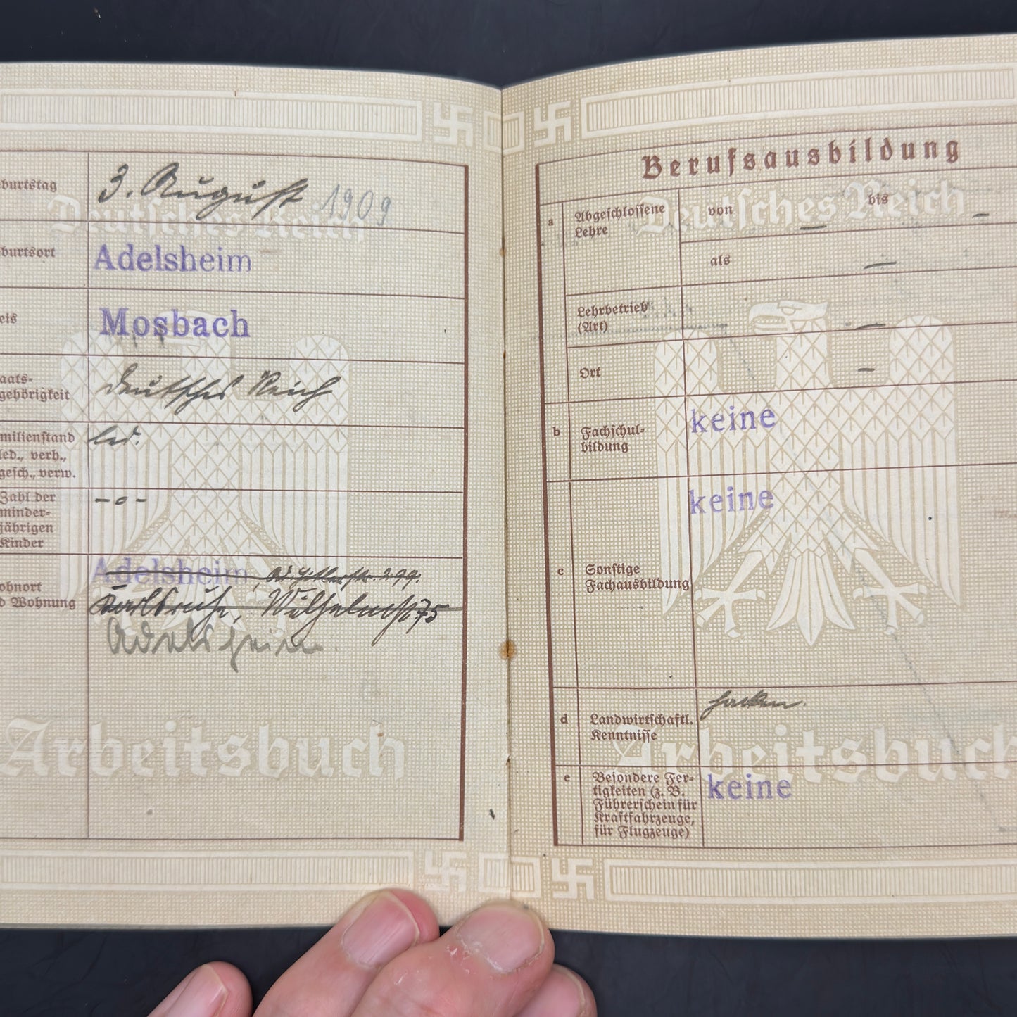 WW2 original artifact – Arbeitsbuch 1936 – interior page