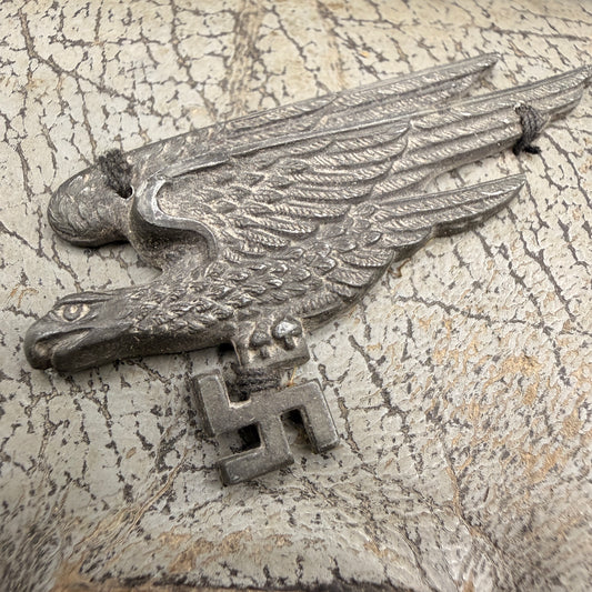WW2 original artifact – WWII-era leather wallet, featuring a metal Fallschirmjäger-style eagle badge – interior detail