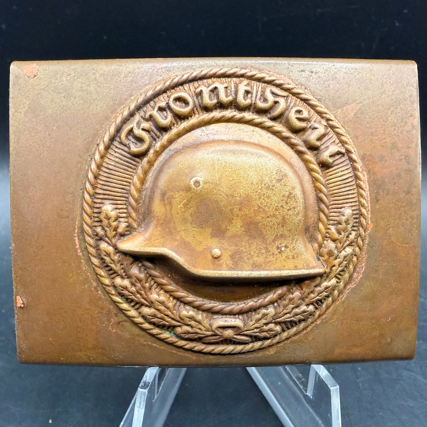 WW2 original artifact – Belt buckle & belt Frontheil – Stahlhelm Bund – interior detail