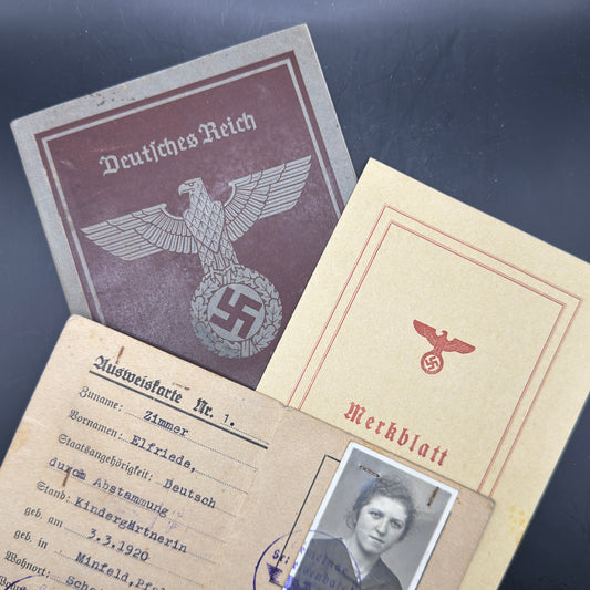 WW2 original artifact – Arbeitsbuch + Ausweiskarte Kindergärtnerin NSDAP – AxisArtifacts