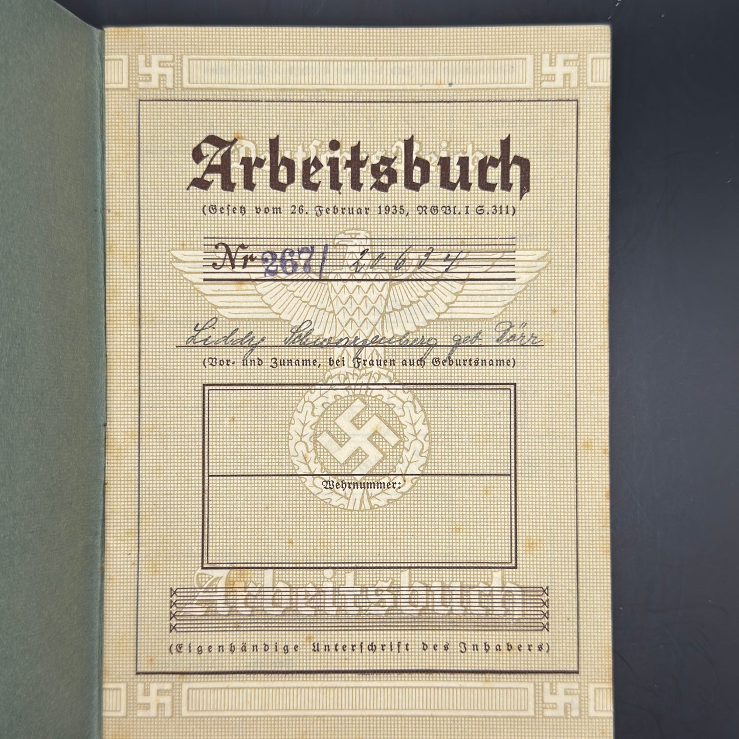 WW2 original artifact – Two times Arbeitsbuch from married couple – interior page