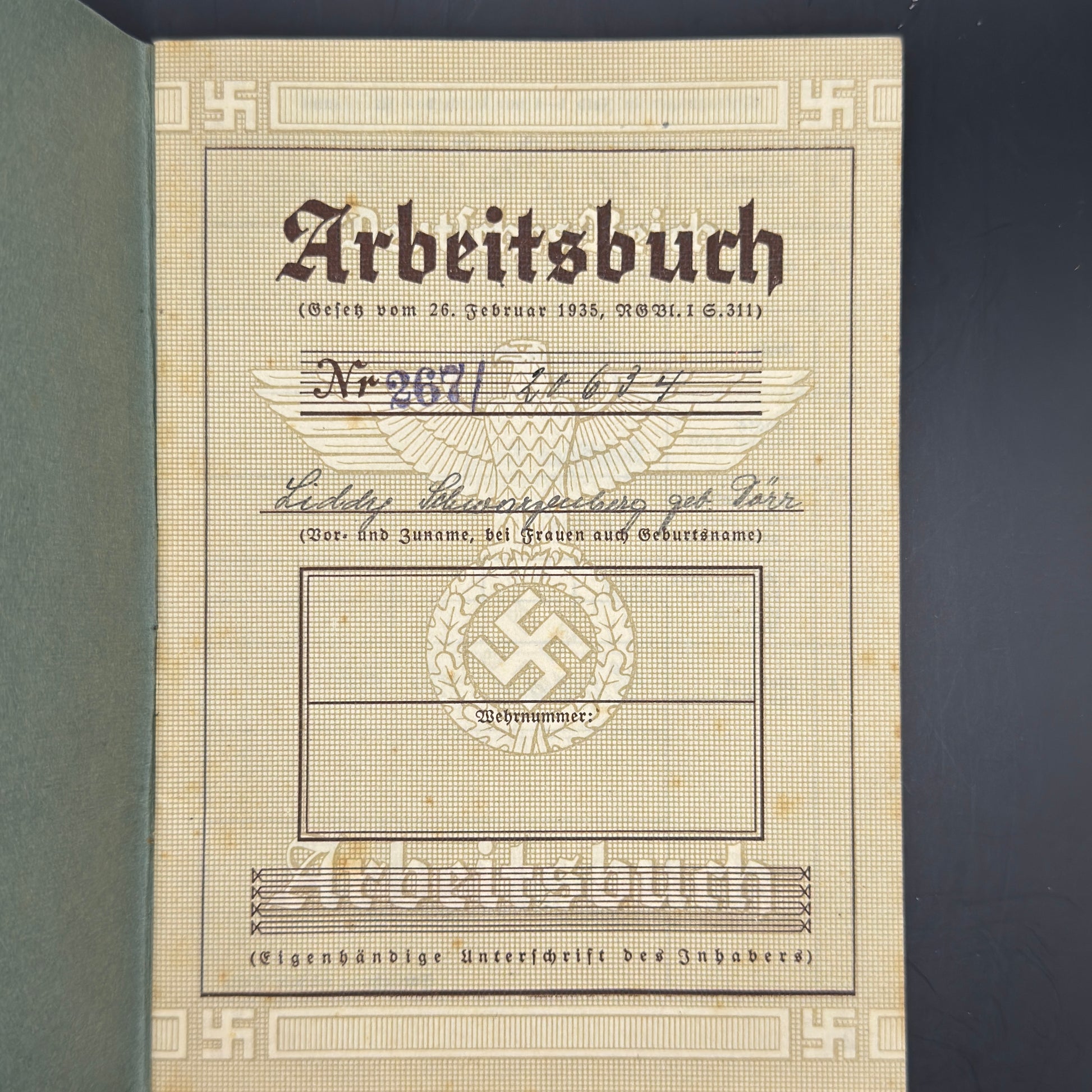WW2 original artifact – Two times Arbeitsbuch from married couple – interior page