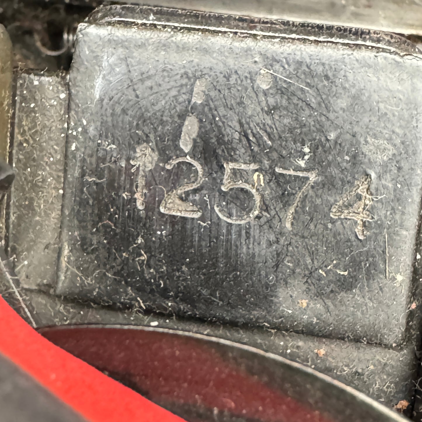 Serial number detail on WWII Rheinmetall typewriter casing