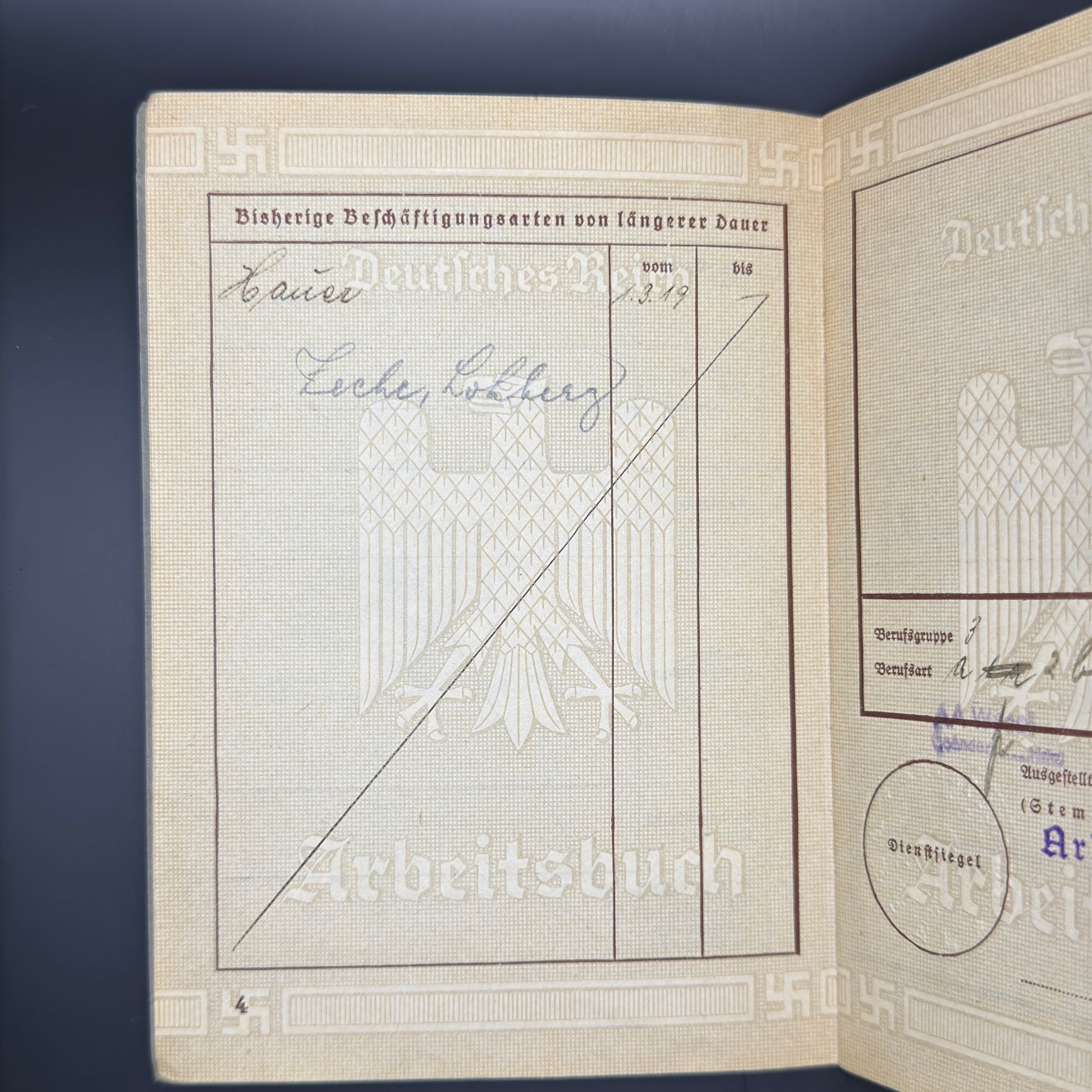 WW2 original artifact – Arbeitsbuch Farmer – interior page