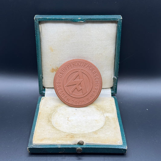 WW2 original artifact – SA Gruppenaufmarsch Dresden 1934 tablemedal – AxisArtifacts