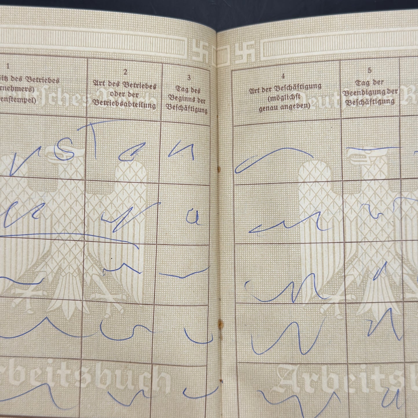 WW2 original artifact – Arbeitsbuch 1936 – interior page