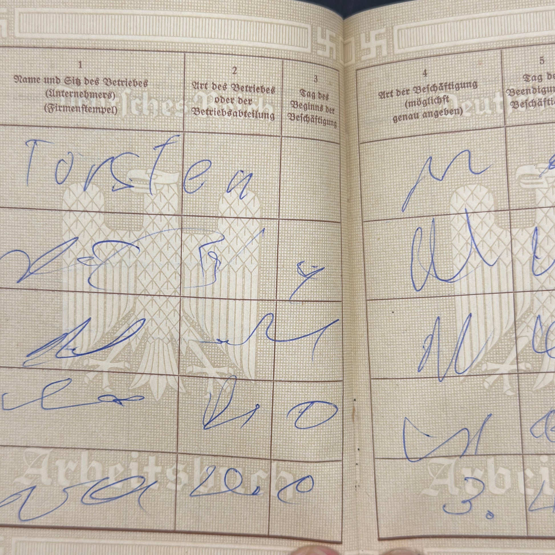 WW2 original artifact – Arbeitsbuch 1936 – interior detail