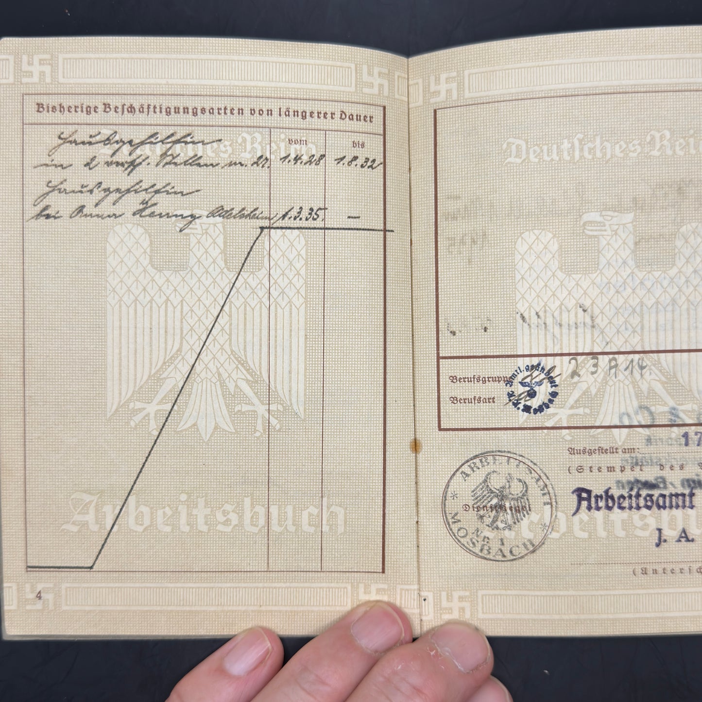 WW2 original artifact – Arbeitsbuch 1936 – interior page