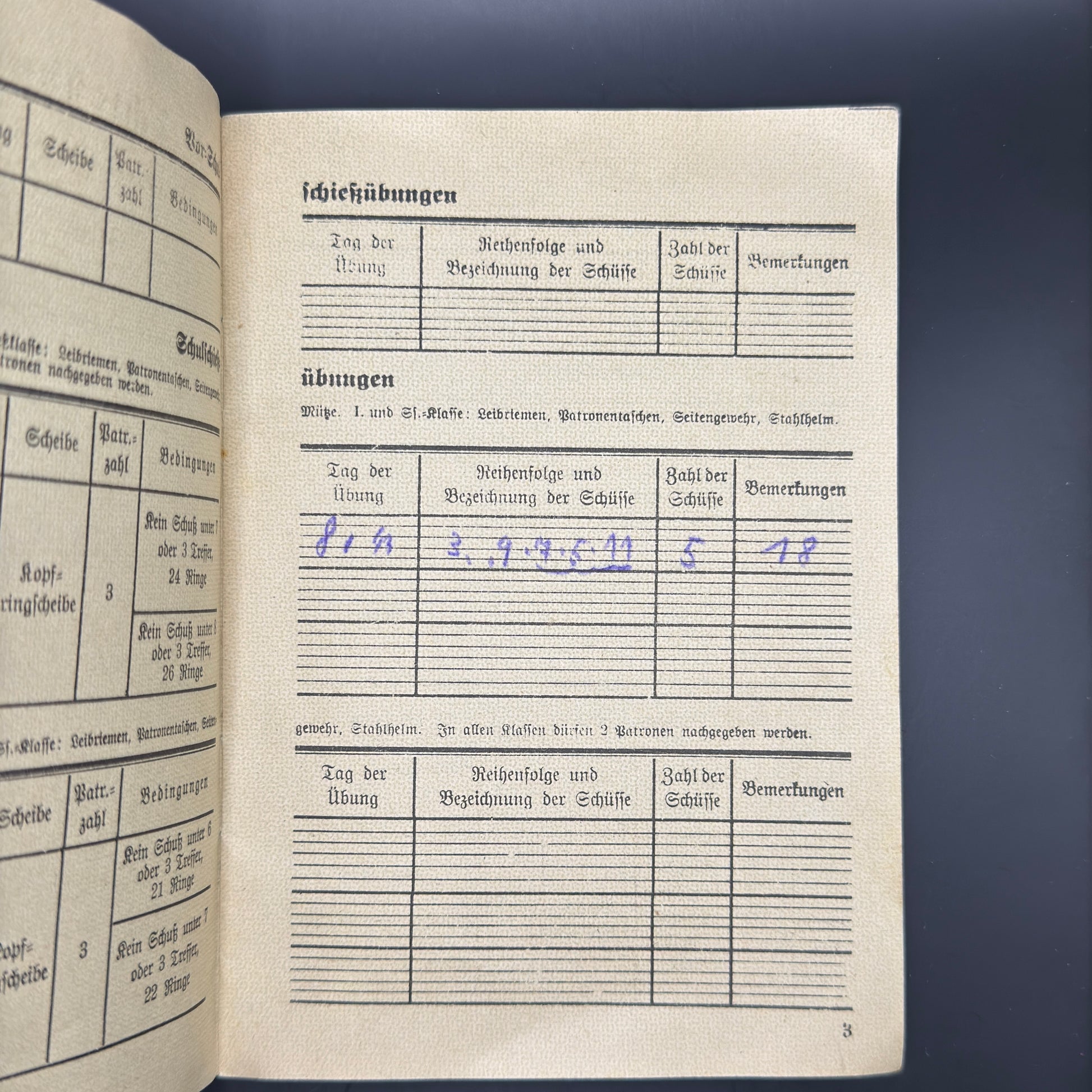 WW2 original artifact – Shooting book (Schiessbuch) 1943 – interior detail