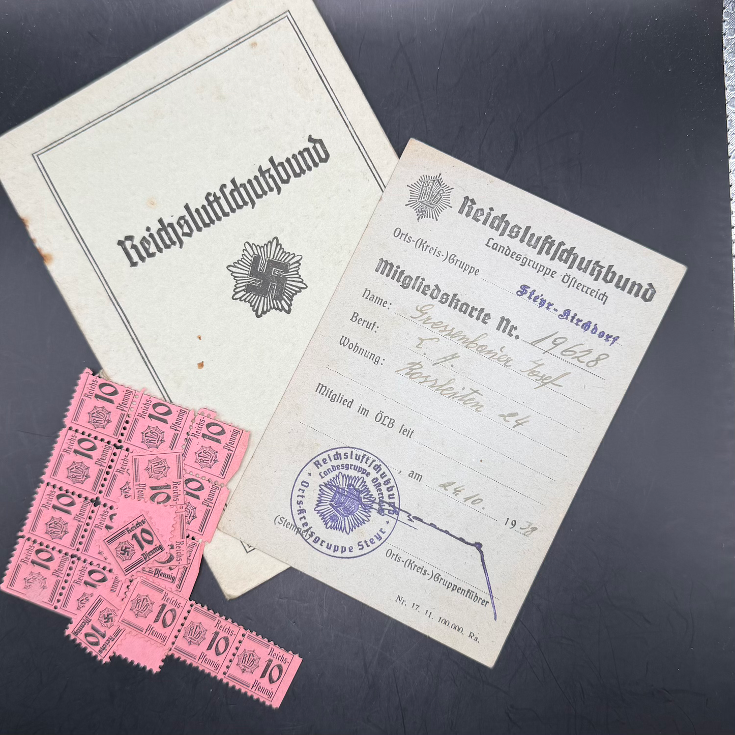 WW2 original artifact – Reichsluftschutzbund (RLB) Membership Book – Ortsgruppe Steyr-Kirchdorf (38–41) – interior page