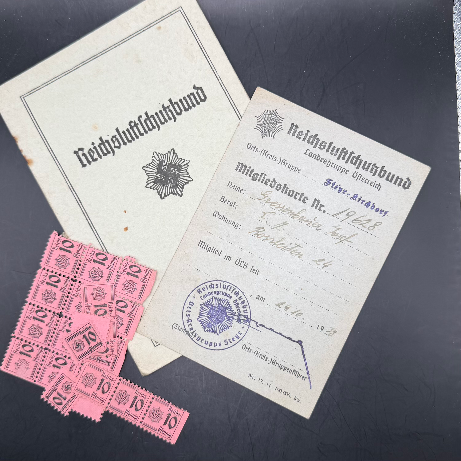 WW2 original artifact – Reichsluftschutzbund (RLB) Membership Book – Ortsgruppe Steyr-Kirchdorf (38–41) – interior page