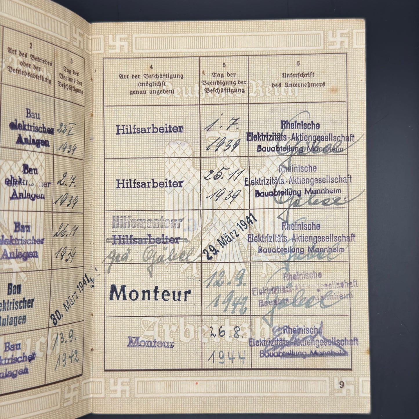 WW2 original artifact – Arbeitsbuch Mechanic + foto! – interior page