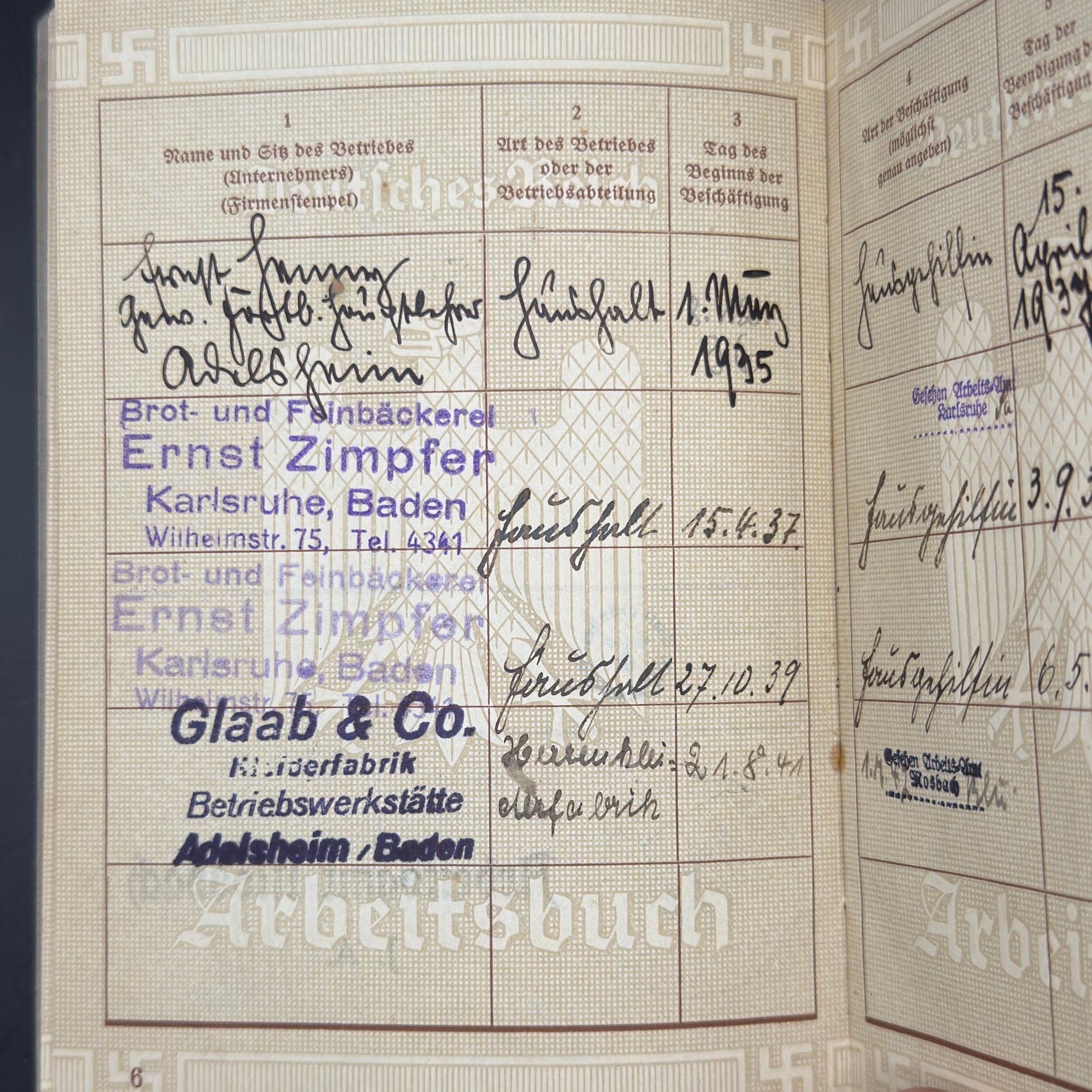 WW2 original artifact – Arbeitsbuch 1936 – interior page