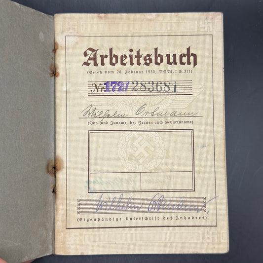 WW2 original artifact – Arbeitsbuch Flakkaserne Essen-Kupferdreh – interior detail