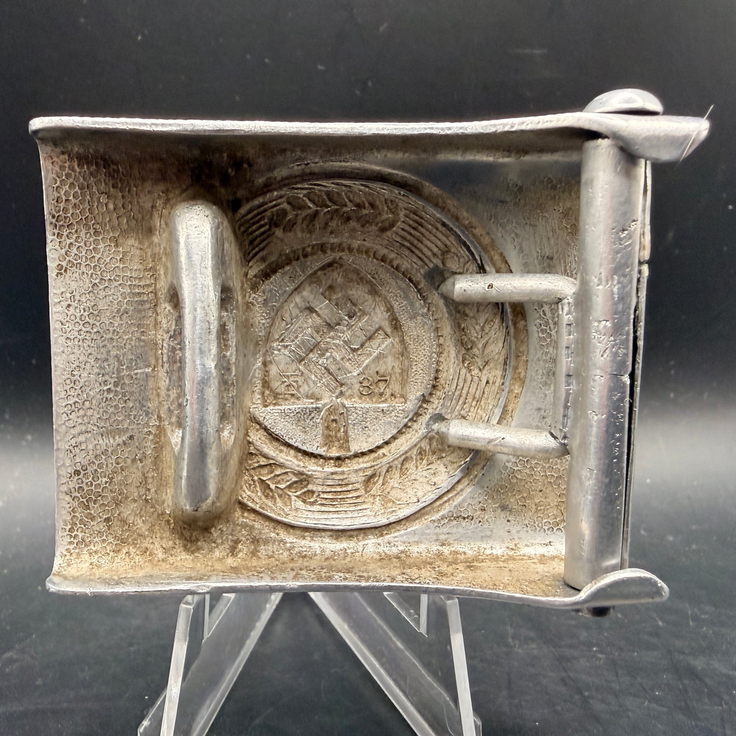 WW2 original artifact – Denazified RAD Belt Buckle (Herman Aurich 1937) with Original 95 cm Leather Belt – interior page