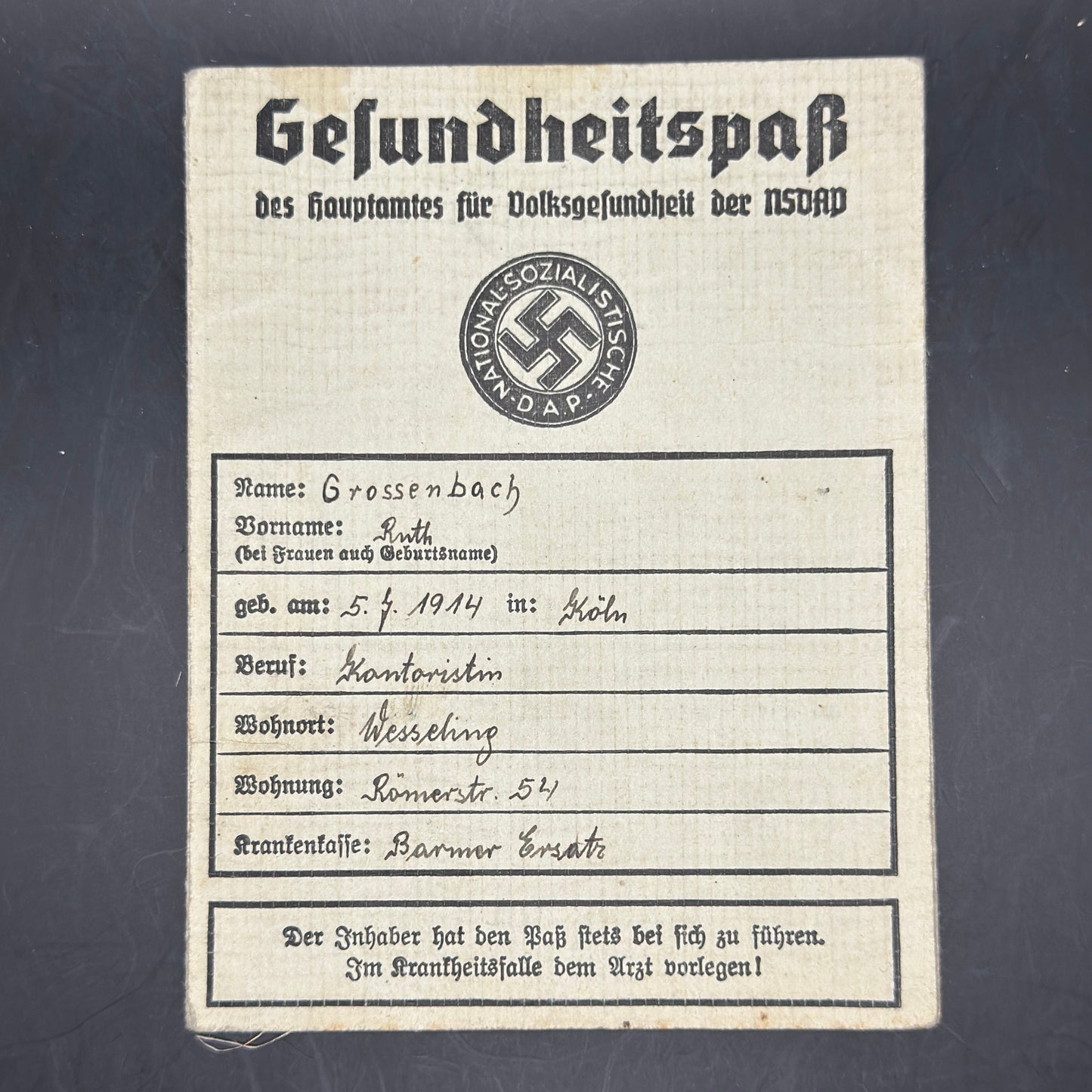 WW2 original artifact – Complete set Ahnenpass, Arbeitsbuch, Gesundheitspass, Arbeitsfront from 1 person – AxisArtifacts