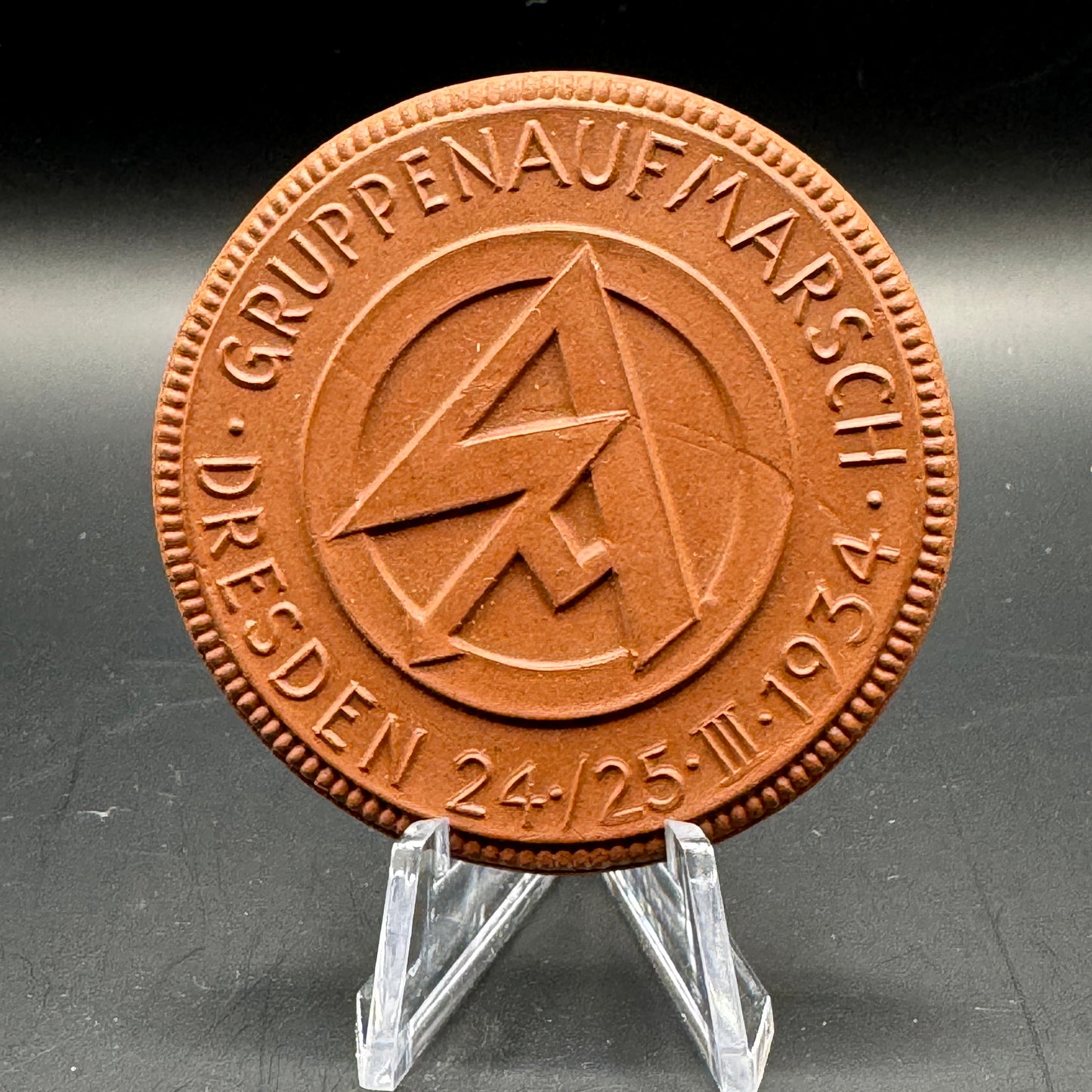 WW2 original artifact – SA Gruppenaufmarsch Dresden 1934 tablemedal – interior detail