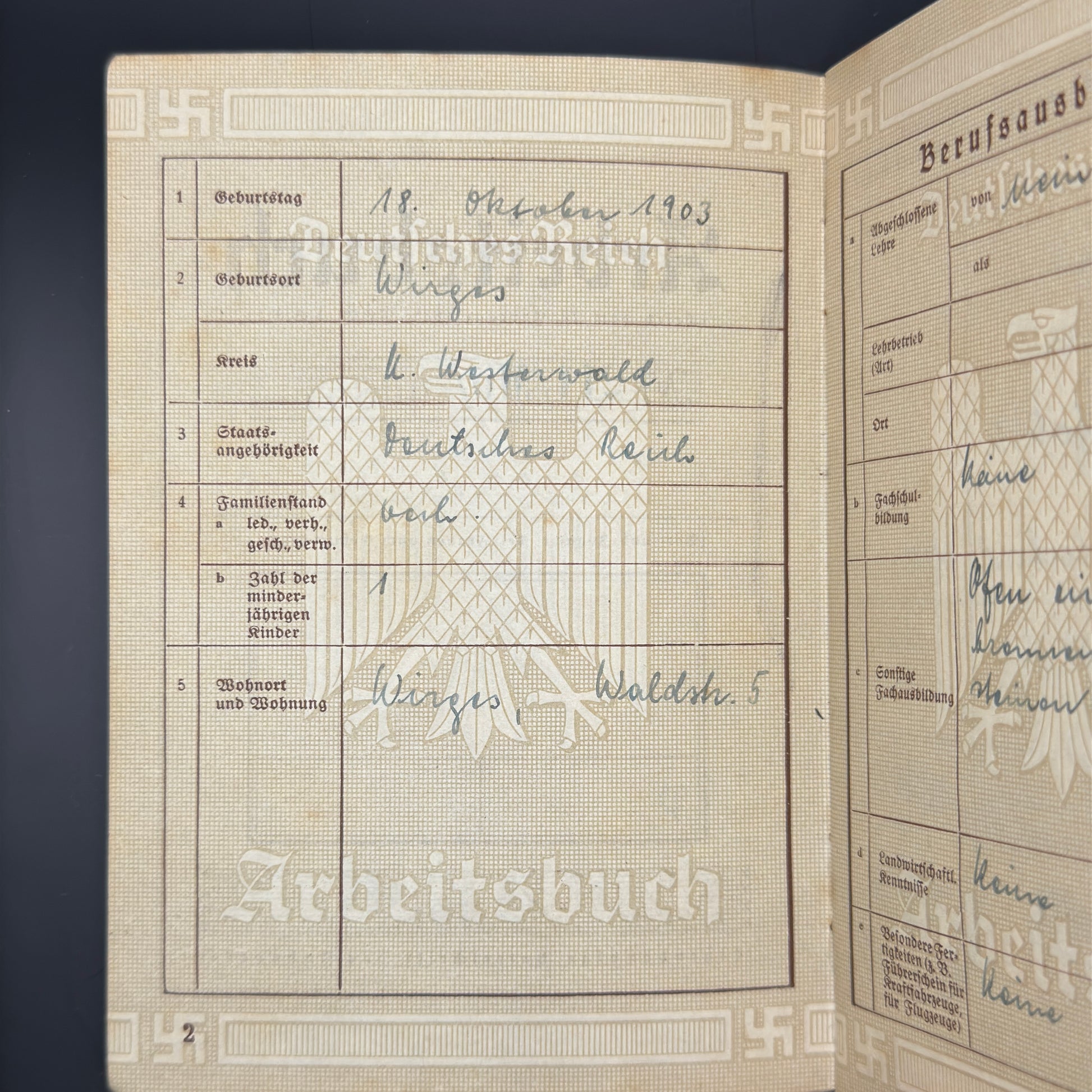 WW2 original artifact – Arbeitsbuch Mechanic + foto! – interior page