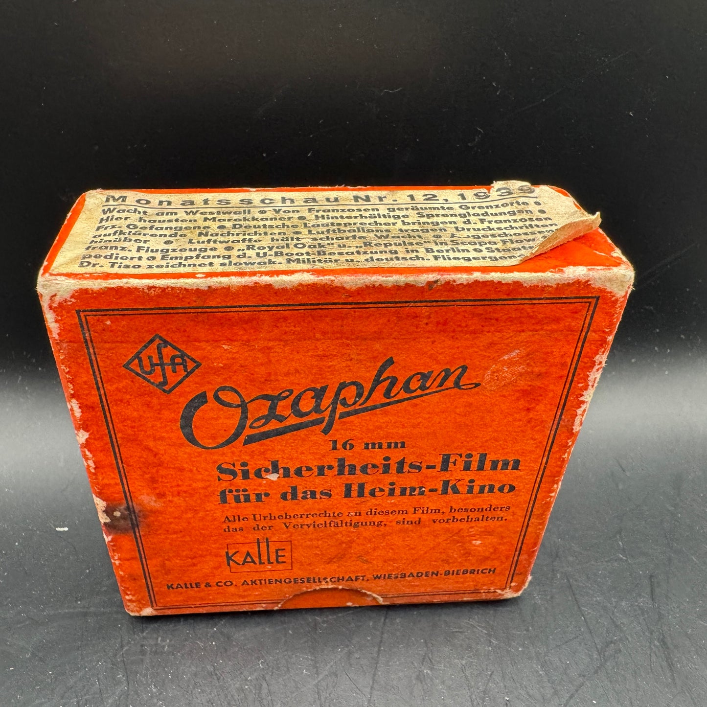 WW2 original artifact – Ozaphan 16mm film 1939 – interior page