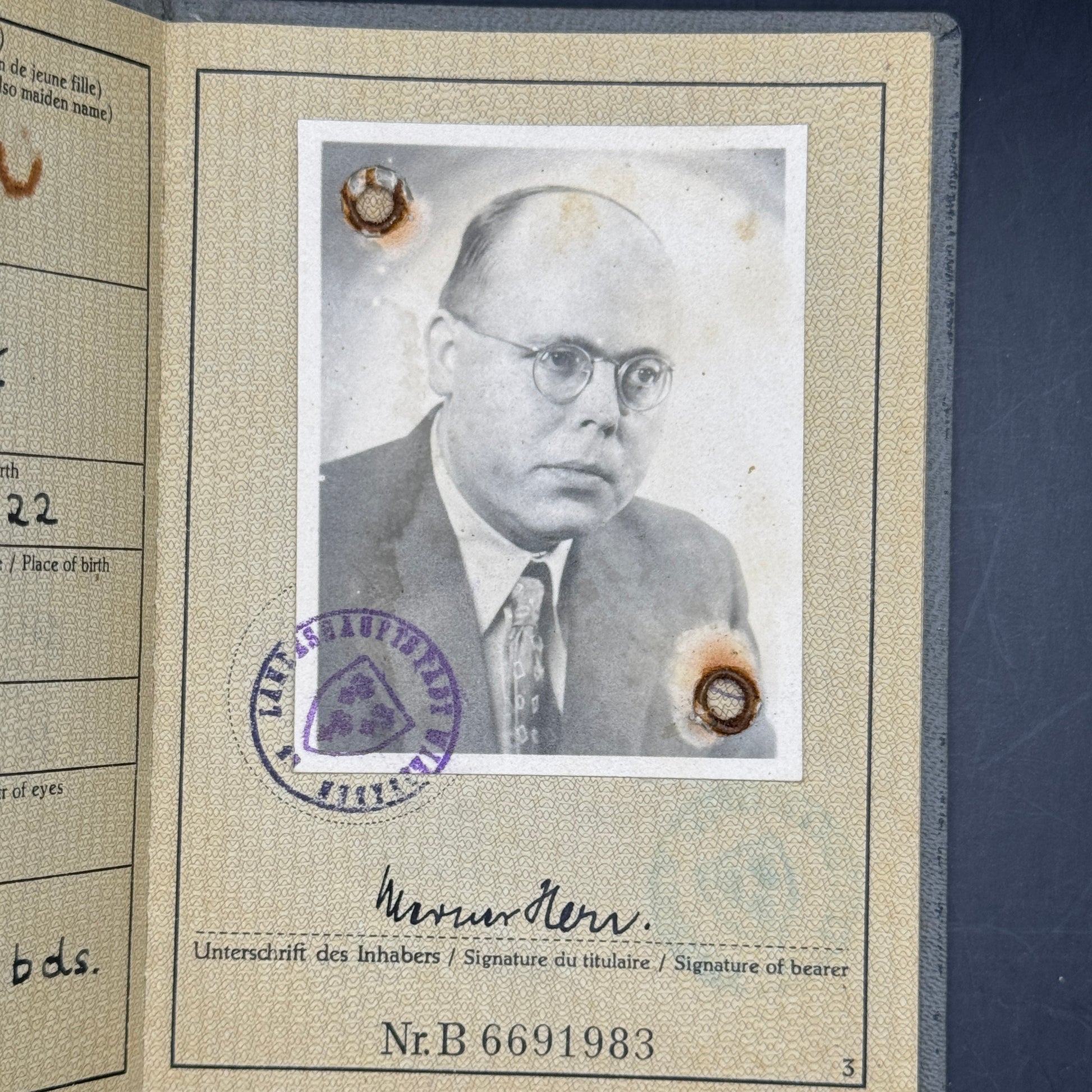 WW2 original artifact – NSDAP membership card + passport same person – interior page