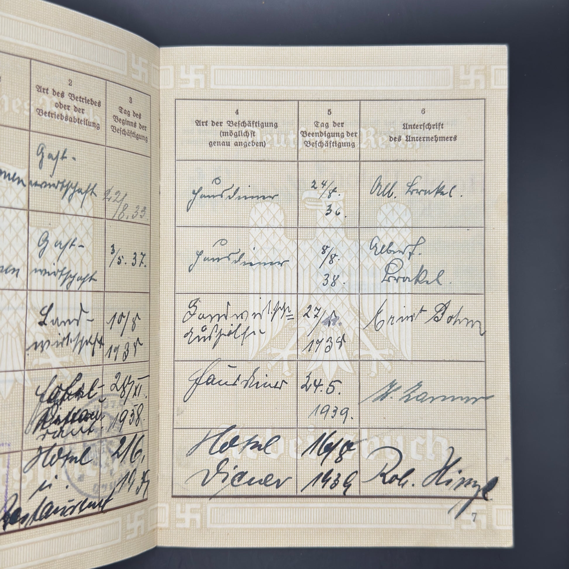 WW2 original artifact – Arbeitsbuch Domestic servant – interior page