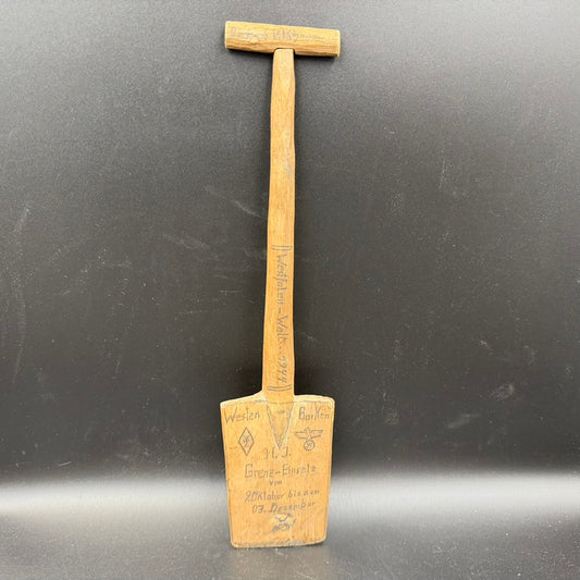 WWII German wooden spade with Grenz-Einsatz inscription