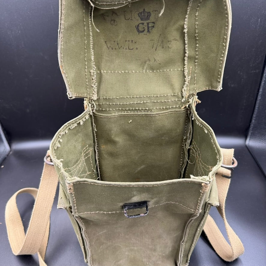 Inside view of original British gas mask carry bag