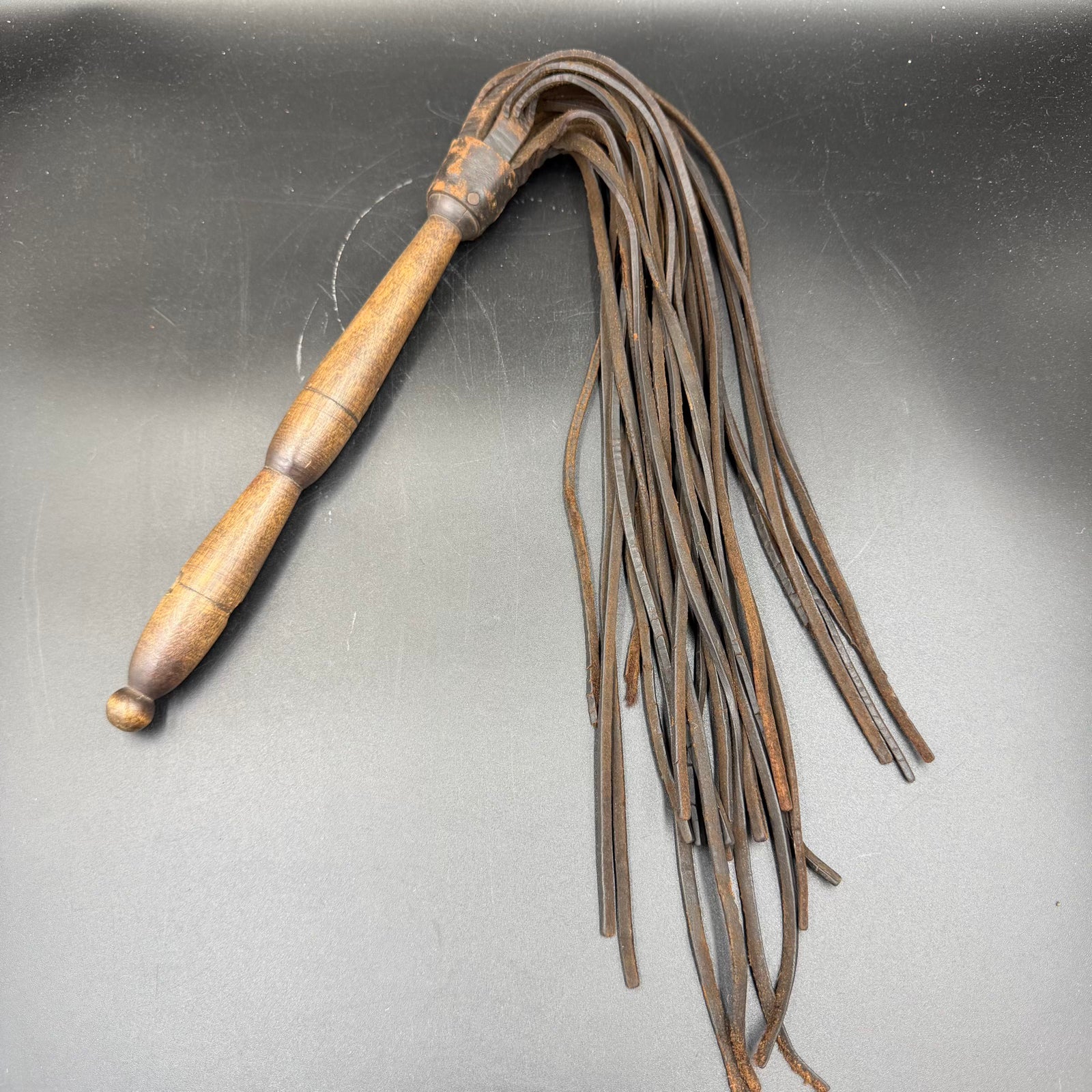 Original WWII German Wehrmacht Kleiderpeitsche with wooden handle and leather straps