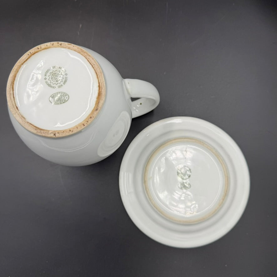 WW2 original artifact – Reichsfinanzschule Wöllershof Milk Jug & Saucer (Bauscher Weiden, “Modell des Amtes Schönheit der Arbeit”) – interior page