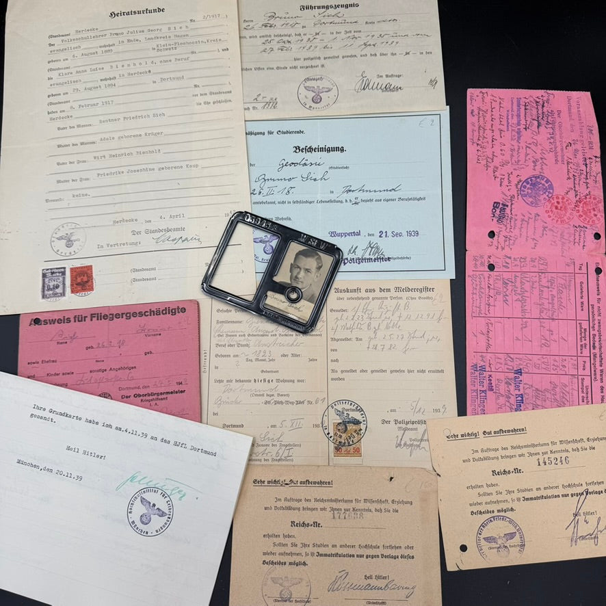 WWII German personal document group of Volksschullehrer Bruno Sich