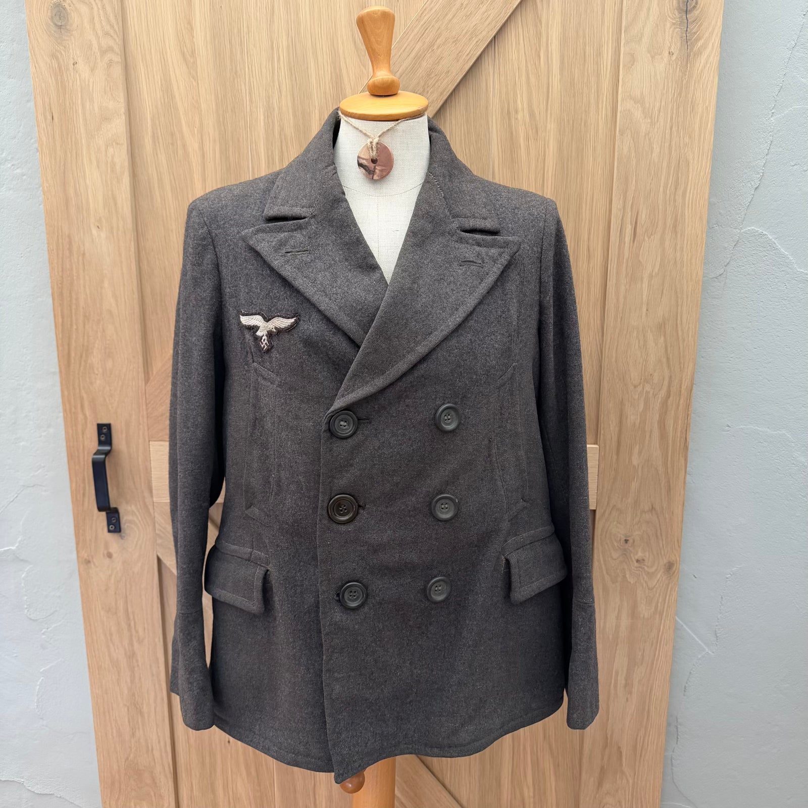 WWII German Luftwaffe-style private purchase walking-out coat, double-breasted, heavy wool, front view

