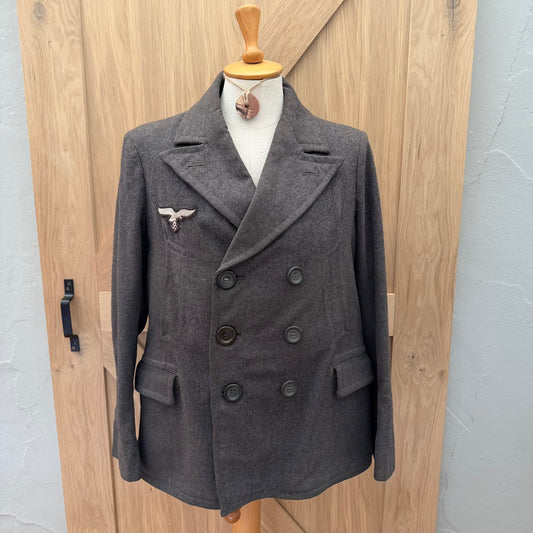 WWII German Luftwaffe-style private purchase walking-out coat, double-breasted, heavy wool, front view
