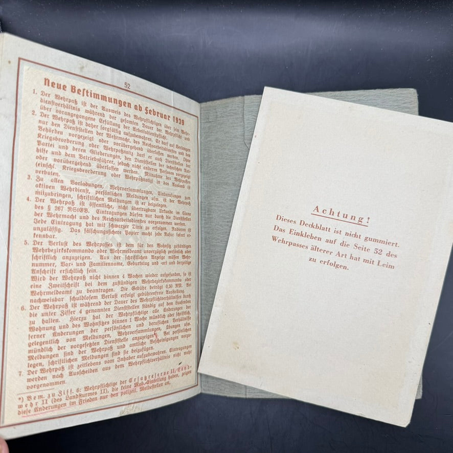 WWII German Wehrpass Friedrich Heck complete document overview