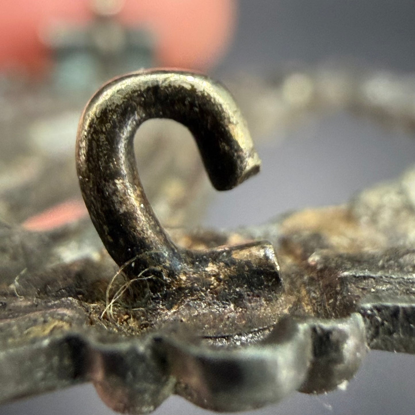 Macro detail of catch with original wartime wear and finish