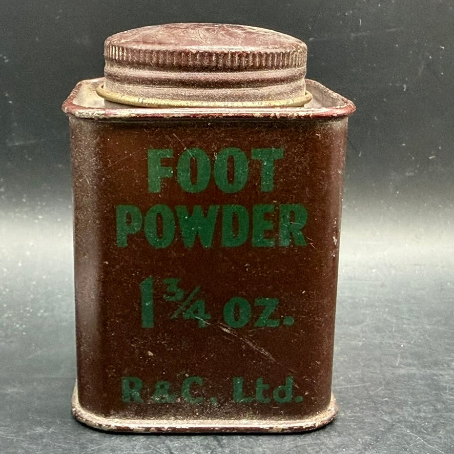 WWII British foot powder tin front view with original markings