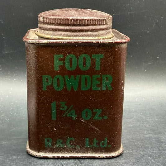 WWII British foot powder tin front view with original markings