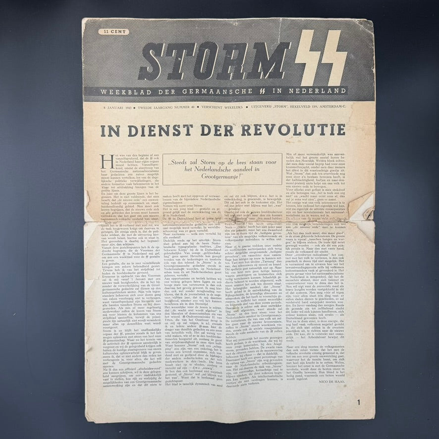 WW2 original artifact – Original STORM SS Newspaper – 5 January 1943 – Weekblad der Germaansche SS in Nederland – AxisArtifacts